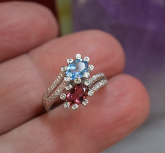Estate 14K White Gold Toi et Moi Pink Tourmaline Blue Topaz Ladies Diamond Ring