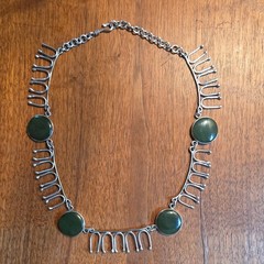 Jade and Silver Vintage Necklace 17 Inches Handmade Adjustable Hook Closure