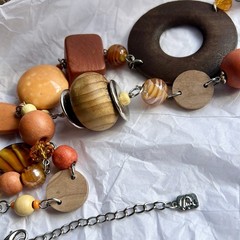 Women’s Vintage Boho Style Brown Wooden Glass bead Necklace Bracelet Earring Set