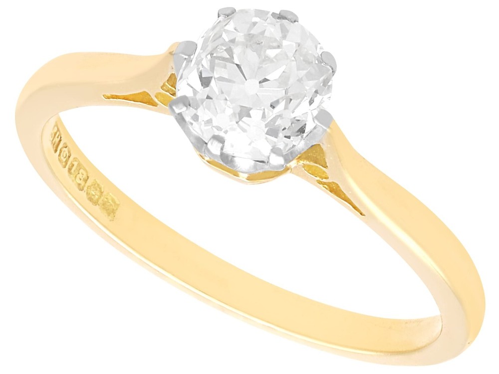 Antique and Vintage 0.80Ct Diamond and 18k Yellow Gold Solitaire Ring