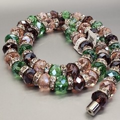Glass Beaded Necklace Alexander Kalifano Pink Green Rondelles JTV 19″ NOS