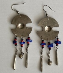 Vintage Lapis Silver Tone Dangling Earrings Large 3.5in Red Black Beads 9.84g
