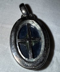 Vintage Silvertone Pendant With A Dark Blue Man-Made Stone With Sm Crystal/CZ