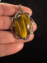 Vintage Signed JJJ Navajo Sterling Silver Tiger’s Eye Pendant (no chain)
