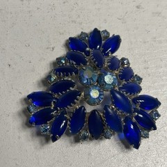 Vintage Blue Navette Silver Tone Open Back Brooch & Earrings set