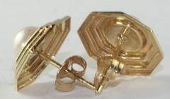 VINTAGE 1990’S 14K GOLD 5.7MM PEARL EARRINGS OCTAGONAL