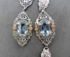 Antique Necklace Bracelet Silver Filigree Purple Stones Rose Gold Accent Flower
