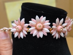Vtg Coro Pink Plastic Flower Choker Necklace *SEE PICS