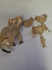 Signed LUNCH AT THE RITZ Kitty Cat Brooch Pin Bracelet and Earrings Vintage Set