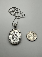 Victorian Double Sided Flowers Basket & Lovers Knots Mourning Locket Necklace