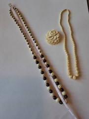 Vintage Carved Necklaces Earrings And Old Brooches.