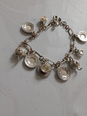 Vintage Tea Set Charm Bracelet Unmarked Likely Silver Plate 7” Spoon Toggle