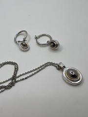 Vintage Liz Claiborne Pendant & Earrings Set Signed LCI Added No Brand Chain EUC