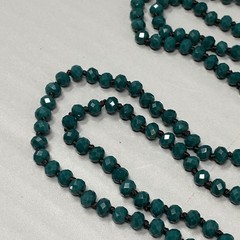 Designer Flapper Beaded Necklace Teal Green Fire Polished Czech Glass JM 78″