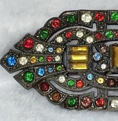 Antigue Art Deco Baguette & Round Rhinestone Pot Metal BROOCH 2.5 in READ