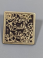Vintage Love Builds Up Floral Square Bronze Tone Pin