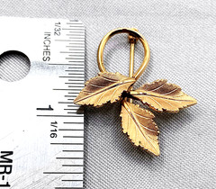 Vintage Van Dell Leaf Brooch Pin 12K Gold Filled Textured & Polished Finish