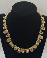 RARE Vintage Unsigned Goldette Victorian Revival Sliding Charm Necklace 16″