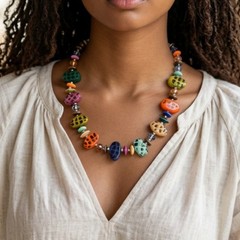 Vintage M&S Marks Spencer Resin Statement Necklace Boho Colorful Adjustable