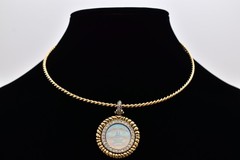 Vintage Kirks Folly Seaview Moon Face Pendant Necklace Gold AB Crystal 80s Bin3D