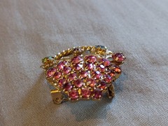 Beautiful Vintage Uranium Glass and Rhinestone Flower Basket Brooch.