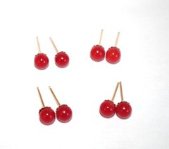 RARE ITALIAN SARDINIA 14K CALIBRATED RED CORAL 5.5 MM BALL FANCY STUD EARRINGS