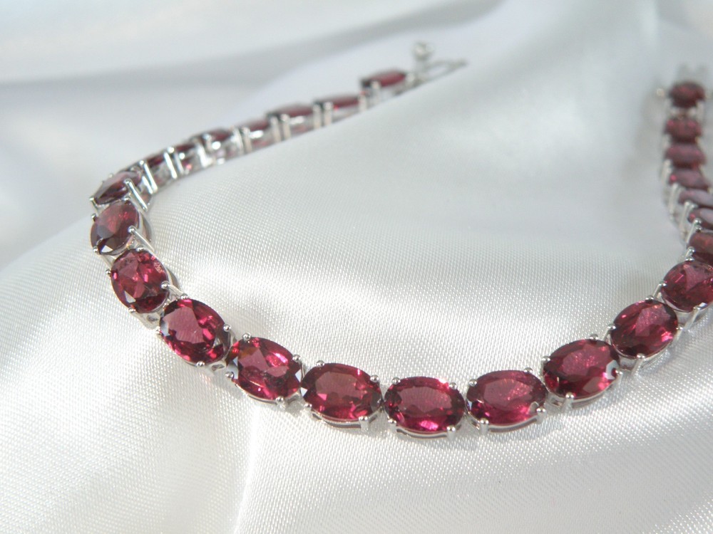 New Sterling Silver 925 Natural Rhodolite Pink Garnet Tennis Bracelet 7.5″