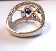 Fabulous 14K White & Yellow Gold Free Form Sapphire Gem Set Ring Size 7.5