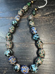 Vintage Nepal Millefiori Beads Statement Necklace – Large Old Glass Beads Stran