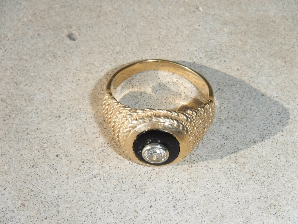 14K GOLD RING W/ DIAMOND & BLACK ONYX GOLD RINGS MENS JEWELRY BULLION 13.4 GR