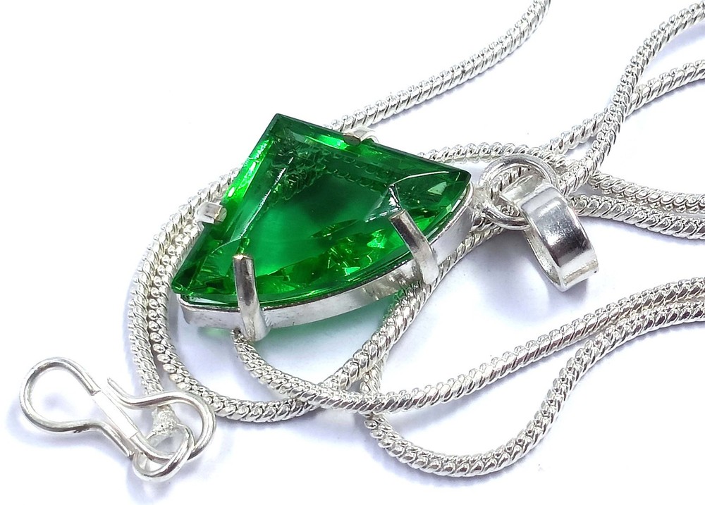 21 CT Natural Green Emerald Pendant Fancy Shape 925 Silver EGL Certified 6AHN