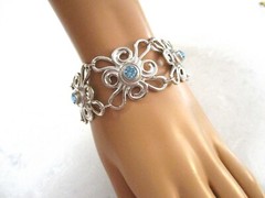 Avon Bracelet & Clip On Earring Set Silver Plated Metal Blue Rhinestones, Signed