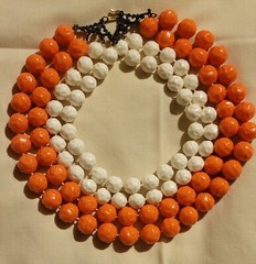 Vintage 1960s 1970s Orange White (4) Strand Bead Necklace Mid Century 7 in