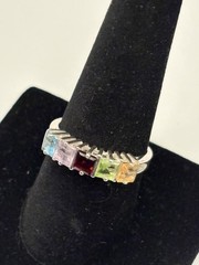 925 Sterling Silver Size 9 Ring Citrine, Emerald, Garnet, Amethyst, Topaz 3.4g