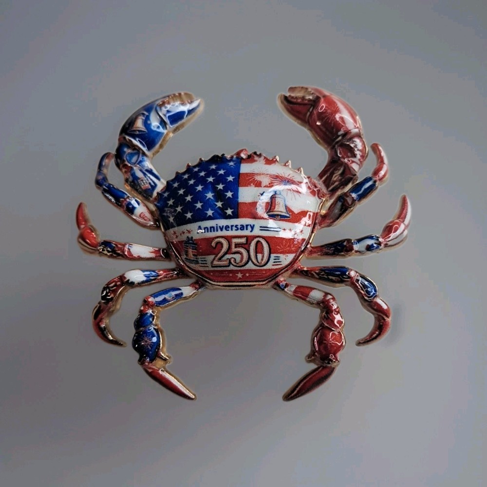 USA 250 Enamel Brooch Crab Patriotic