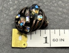 Vintage HOLLYCRAFT Aurora Borealis Crystal Rhinestone Clip-On Earrings Japanned
