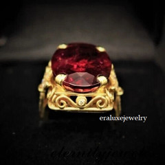 Oval Cut 5.50CT Lab Created Garnet Vintage Art Deco Ring 14K Yellow Gold Plated