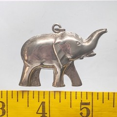LARGE 2″ Vintage Sterling Silver Puffy Elephant Pendant, Trunk Up