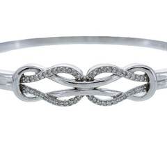 Vintage Sterling Silver 925 Diamond 0.24tcw Infinity Knot Bangle Bracelet 7″