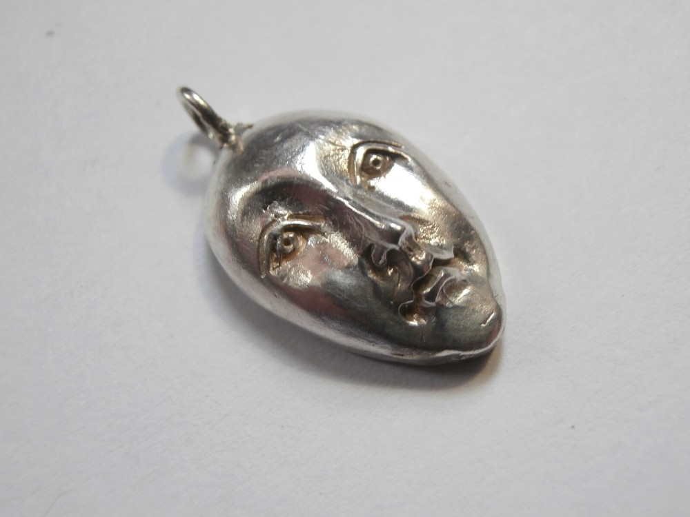 Modernist Vintage Sterling Silver 925 Necklace Pendant Art Bust Face Sculpture