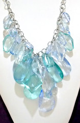 Vintage Clear & Teal Lucite Teardrop Statement Necklace By Graziano! Stunning!!!