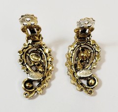 Vintage Gold Tone AB Rhinestone Rivoli Paisley Earrings