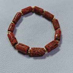 Italian Red Coral Brass Beads Bracelet Natural Coral Gemstone Handmade Bracelet