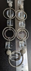 Vintage Silver Tone Geometric Station Necklace Clear Lucite Glass Hoops Textured