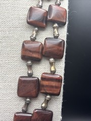 Vintage Red Tiger Eye Natural Stone Sterling Silver Chunky Long Necklace 148 Gr