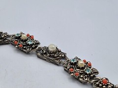 Selro Selini Bracelet Silver Tone W/ Faux Coral & Pearls Blue Crystals
