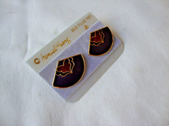 VINTAGE SAMUEL HUANG CLOISONNE RETRO ABSTRACT FAN RED BLACK & PURPLE EARRINGS