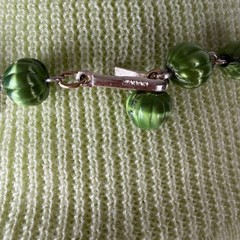 Vintage Japan Double Strand Green Ribbed & Champagne Satin Bead Necklace 18in