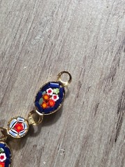 Vintage Micro Mosaic Multi Color Floral Design Linked Bracelet