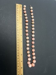 VTG Banded Calcite Necklace round beads 20″ Graduated Pink coral peach colors